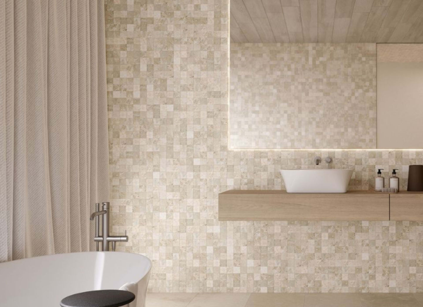 Ivory Travertine in 2x2 In Filled & Honed Mosaics