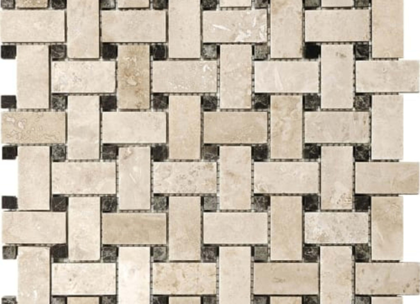 Ivory Travertine in Basketweave Mosaics
