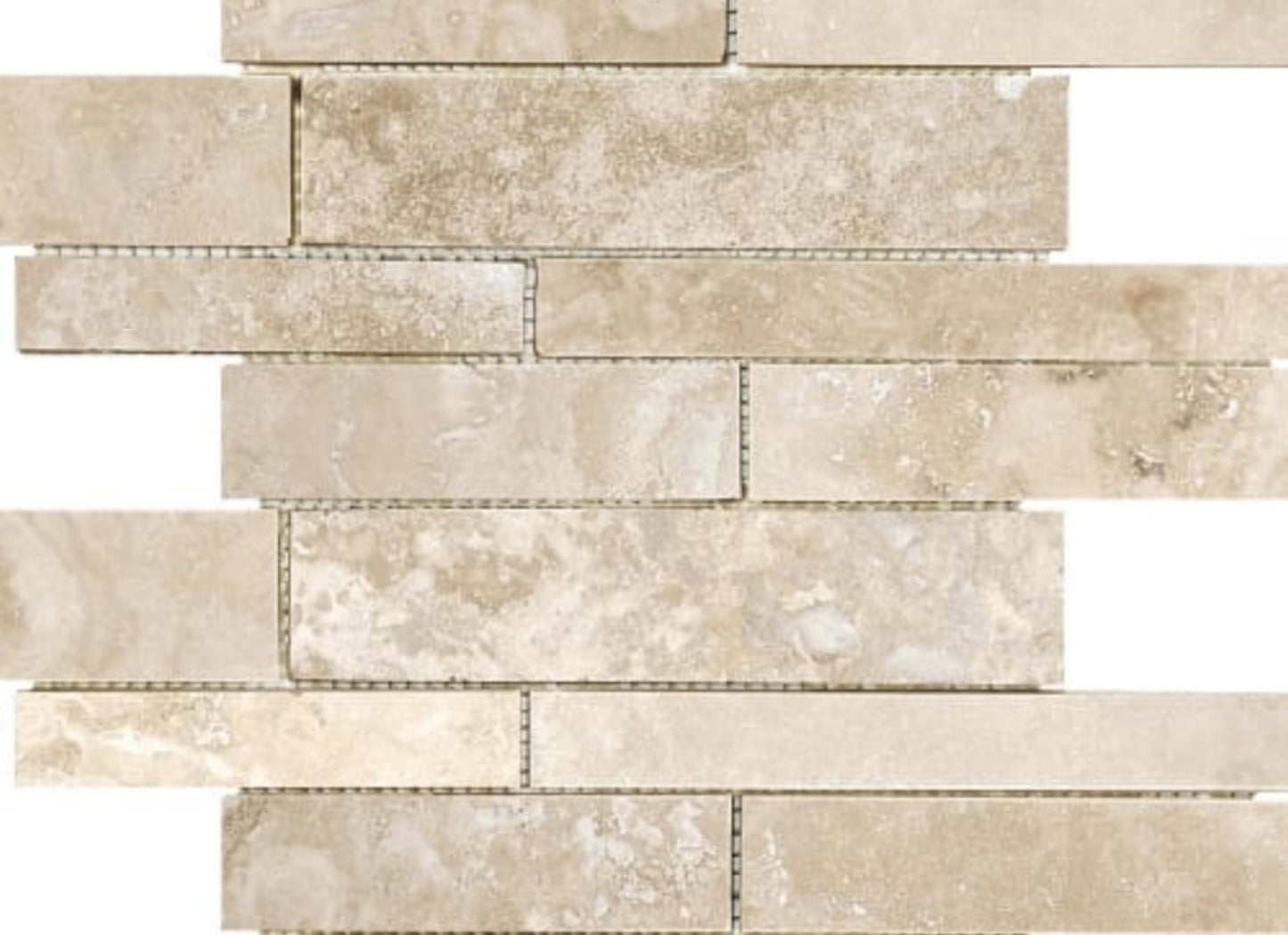 Ivory Travertine in Random Strip Filled & Honed Mosaics