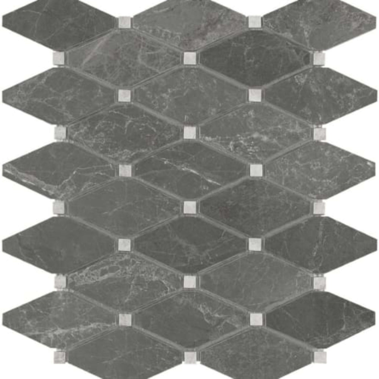 Stark Carbon in Clipped Diamond Polished Mosaics Natural Stone