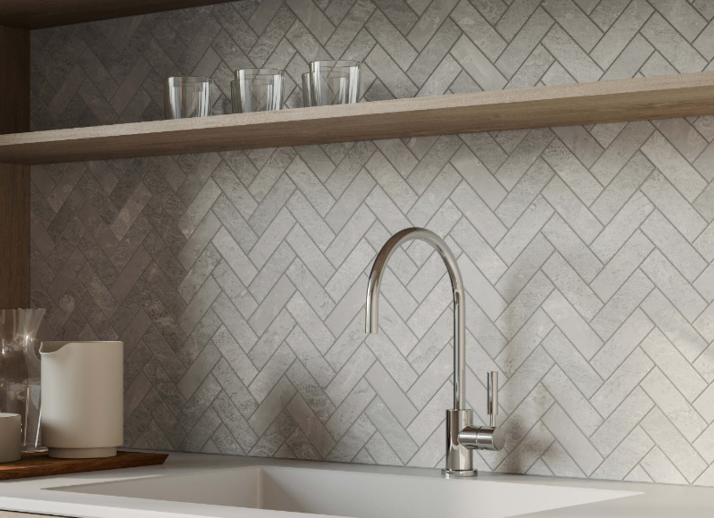 Anciano Grigio in Herringbone Mosaic Honed