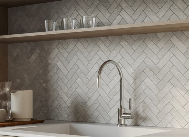 Anciano Grigio in Herringbone Mosaic Honed