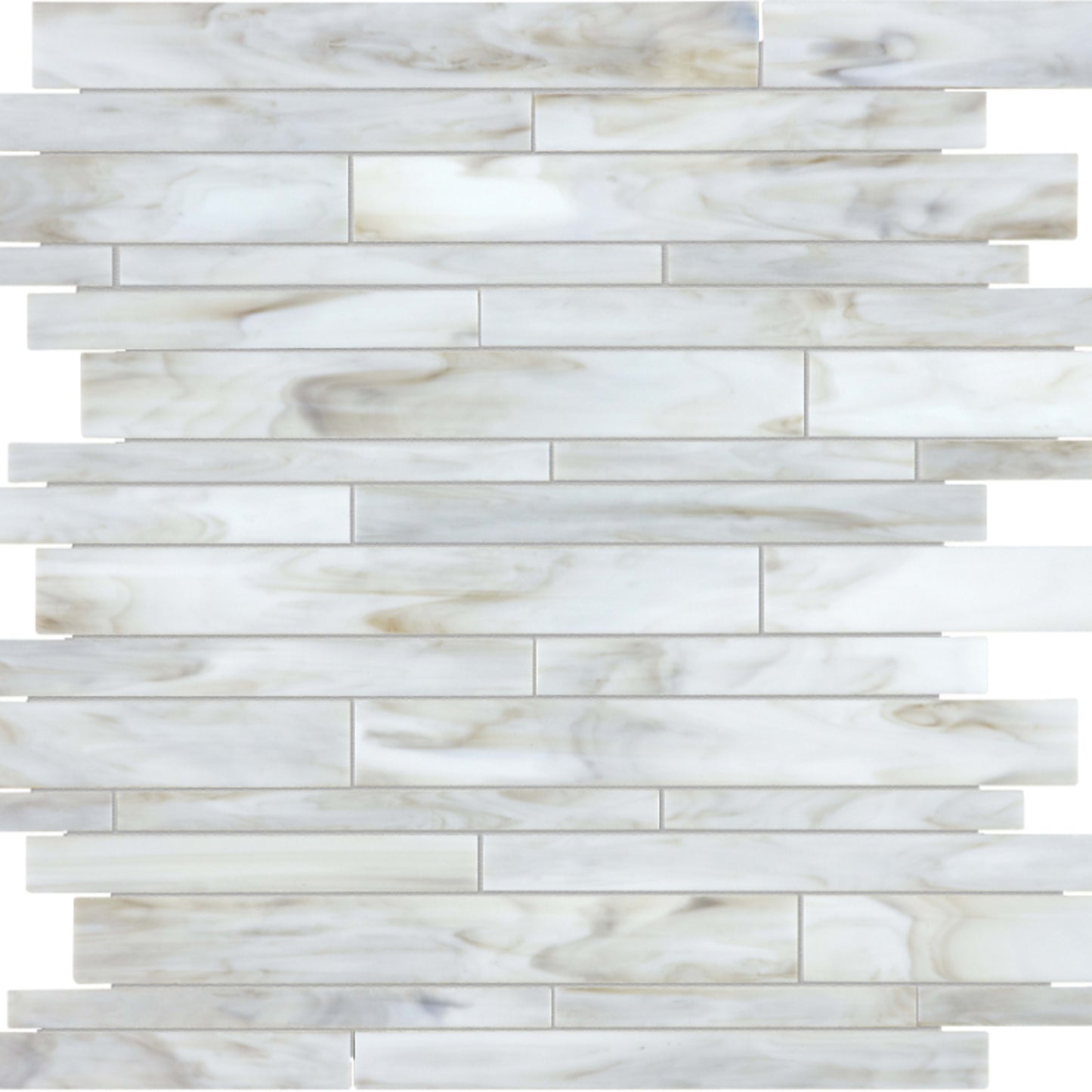 Baroque in Calacatta Random Strip Mosaic Glass Tile