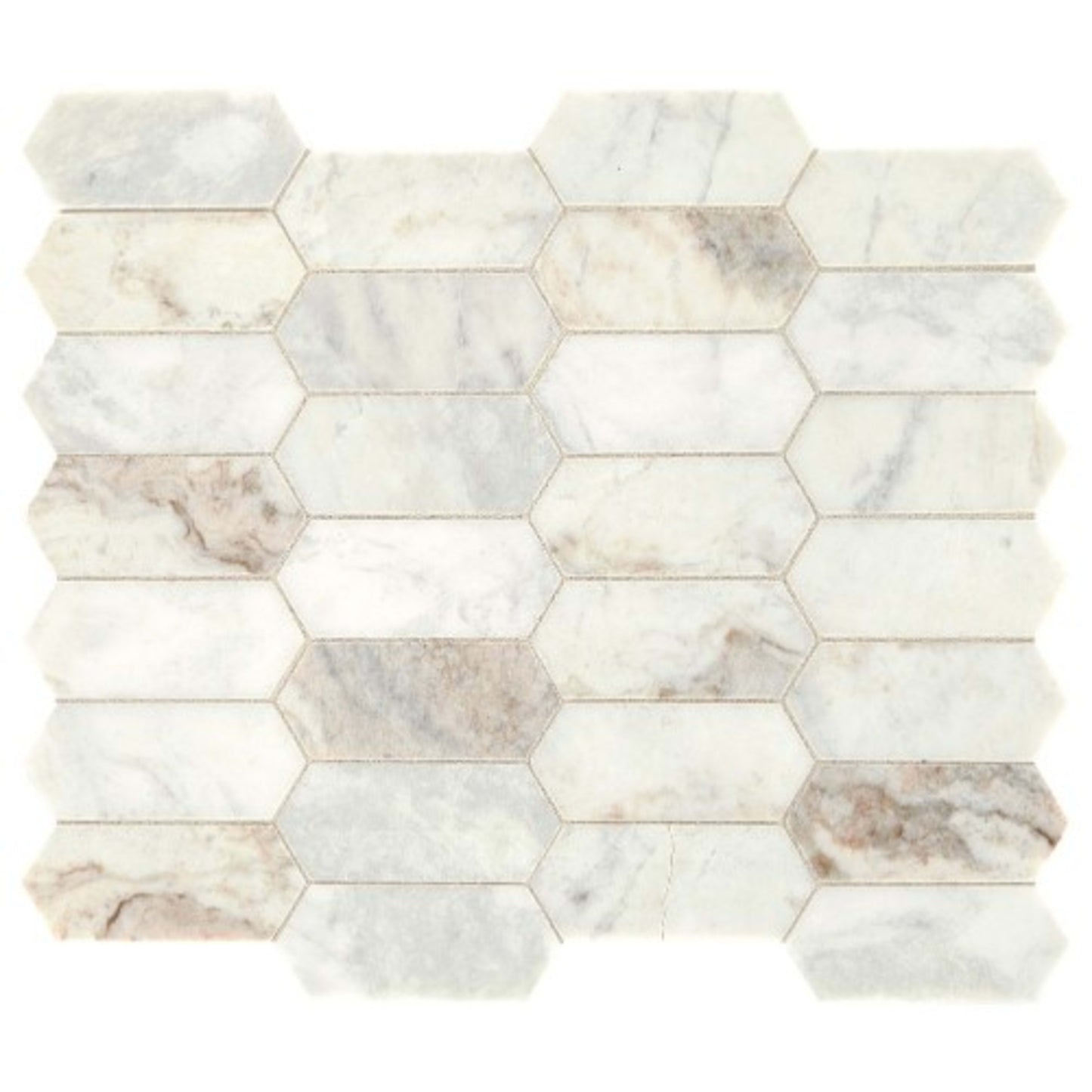 Marble Collection in Daphne White - Elongated Hex Natural Stone