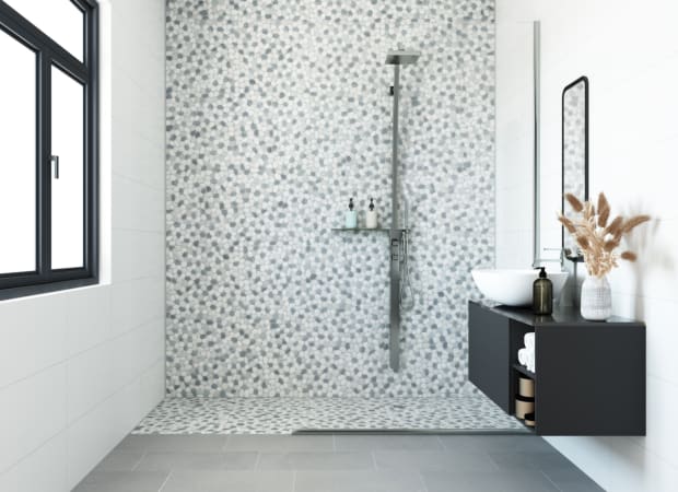 Pebbles in Silver Quartz Flat 12x12