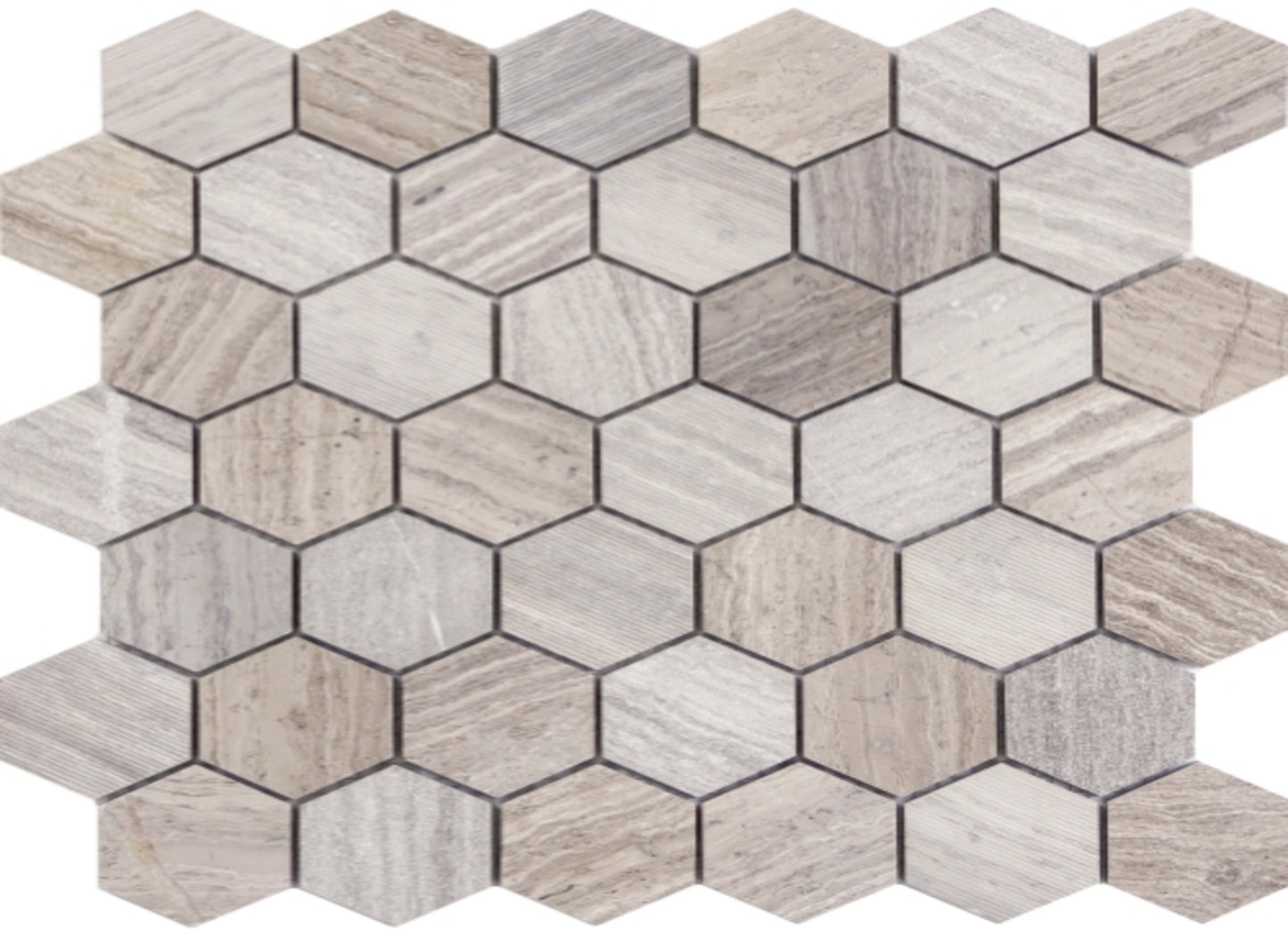 Metro in Gray - 2" Mixed Hexagon Honed