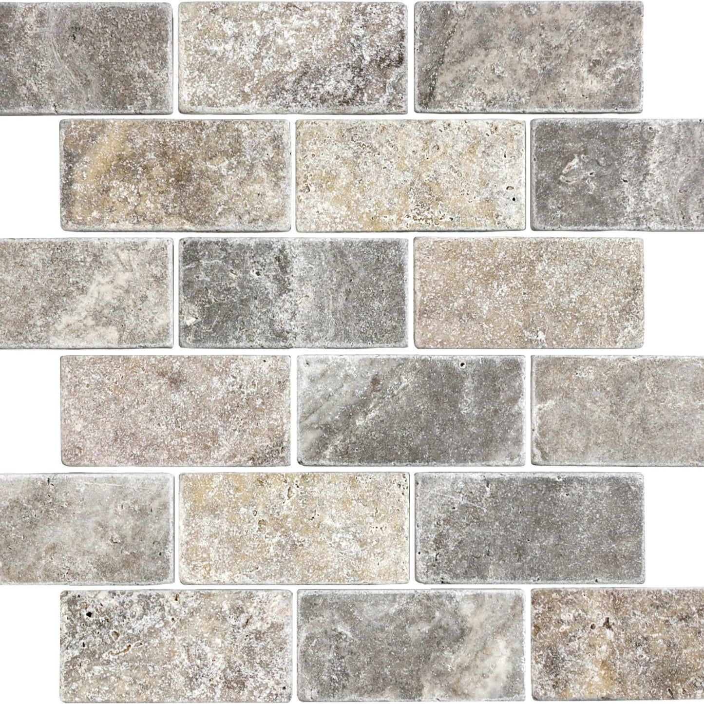 Travertine in Silver Ash Tumbled 2x4-Brick Natural Stone