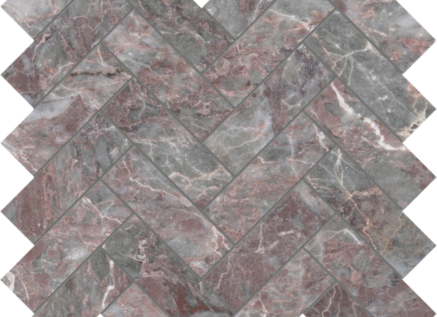 Sereno Burgundy in Herringbone Mosaic Honed