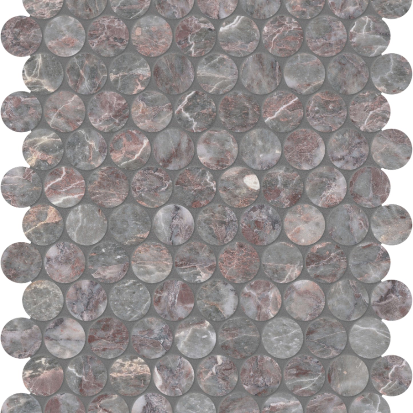Sereno Burgundy in Penny Round Mosaic Honed Natural Stone