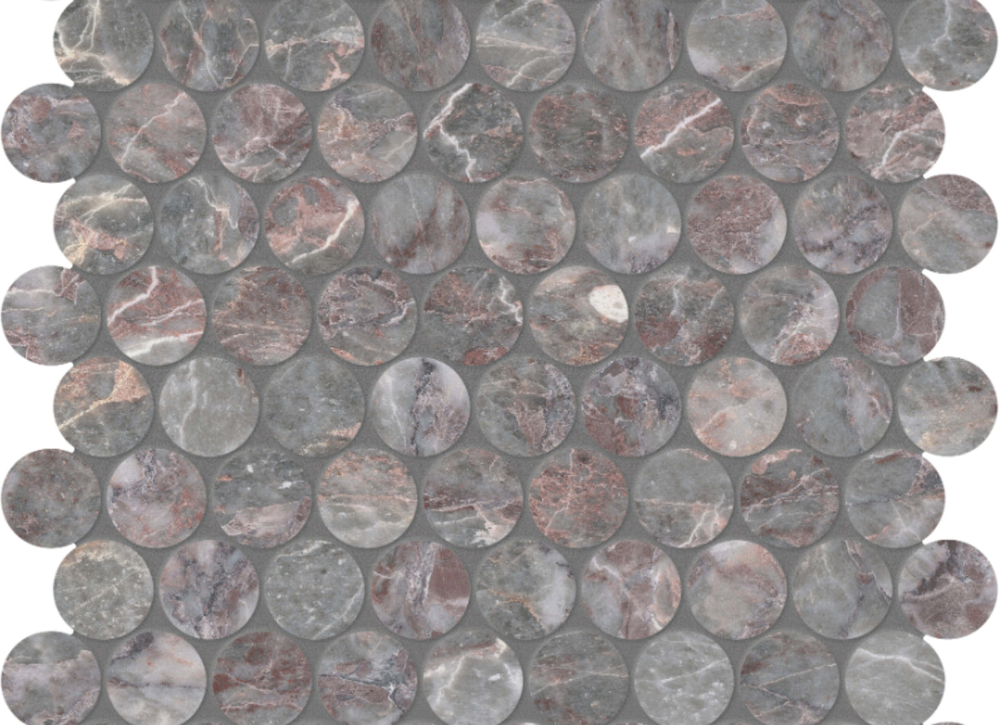 Sereno Burgundy in Penny Round Mosaic Honed