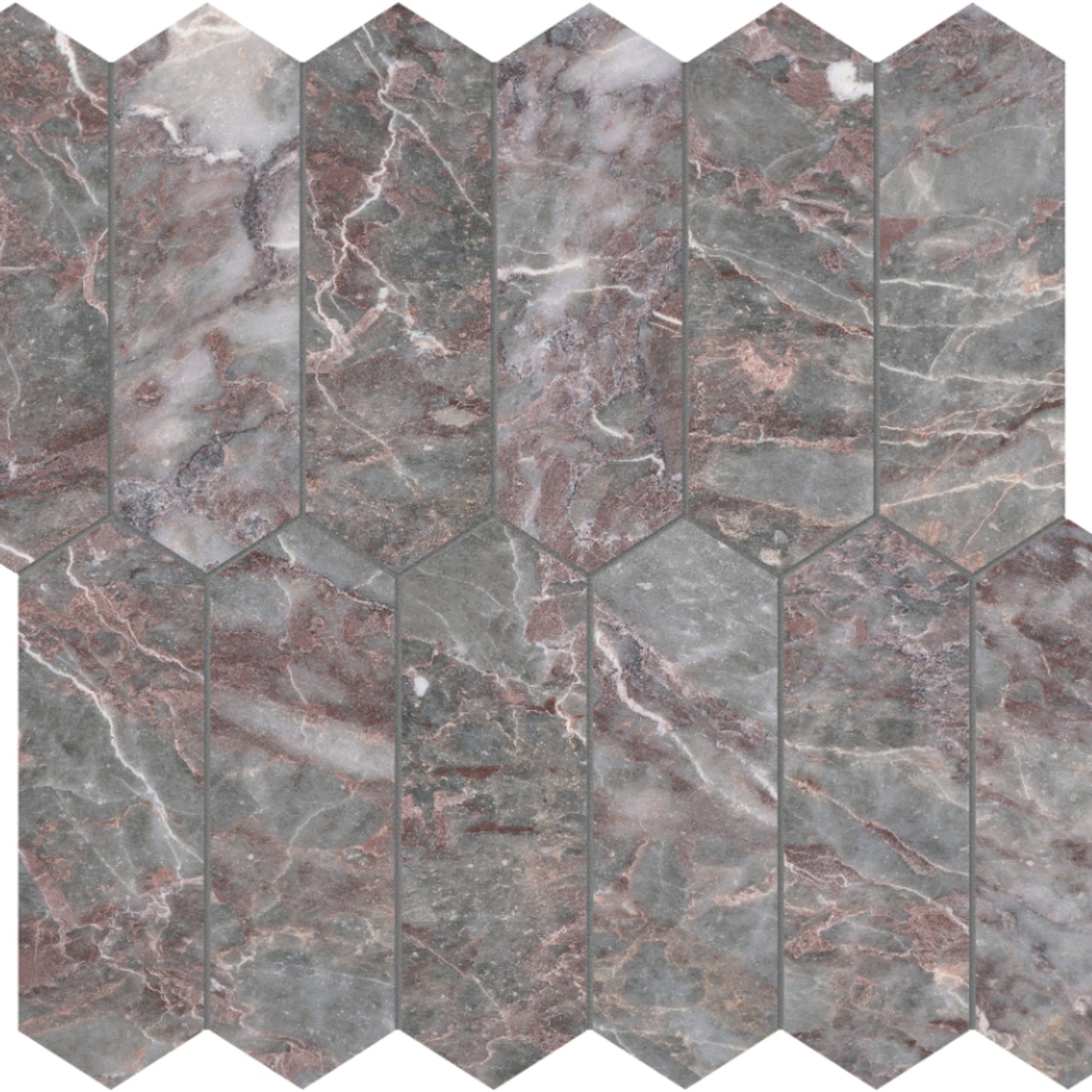Sereno Burgundy in Picket Mosaic Honed Natural Stone