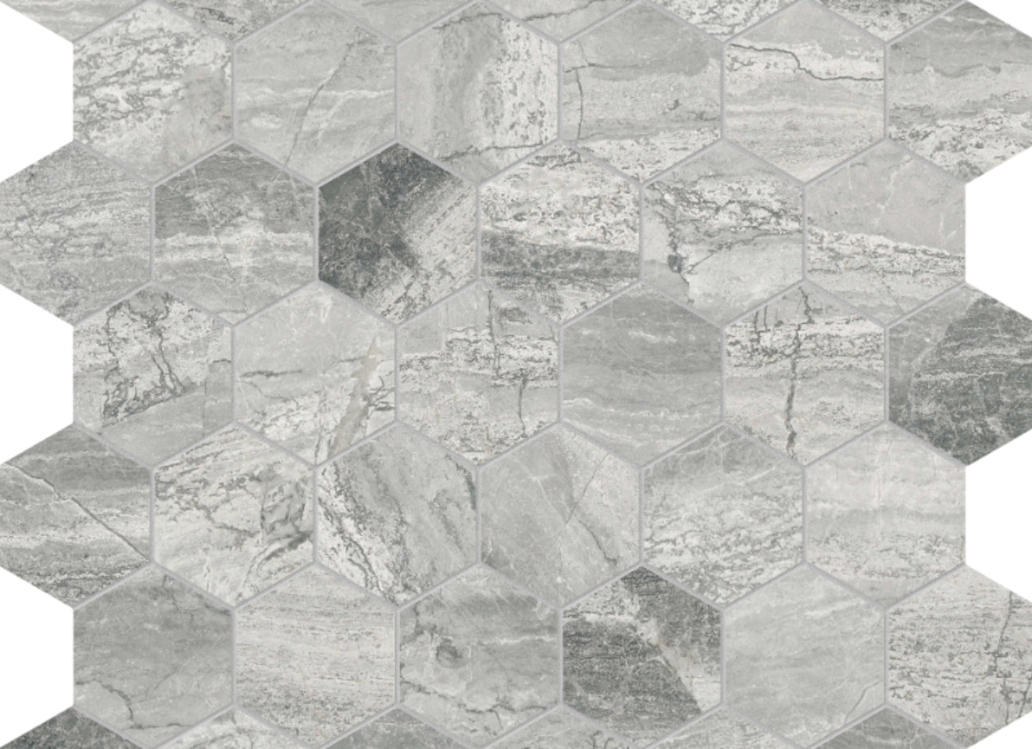 Volcana Notte in Hexagon Mosaic Honed