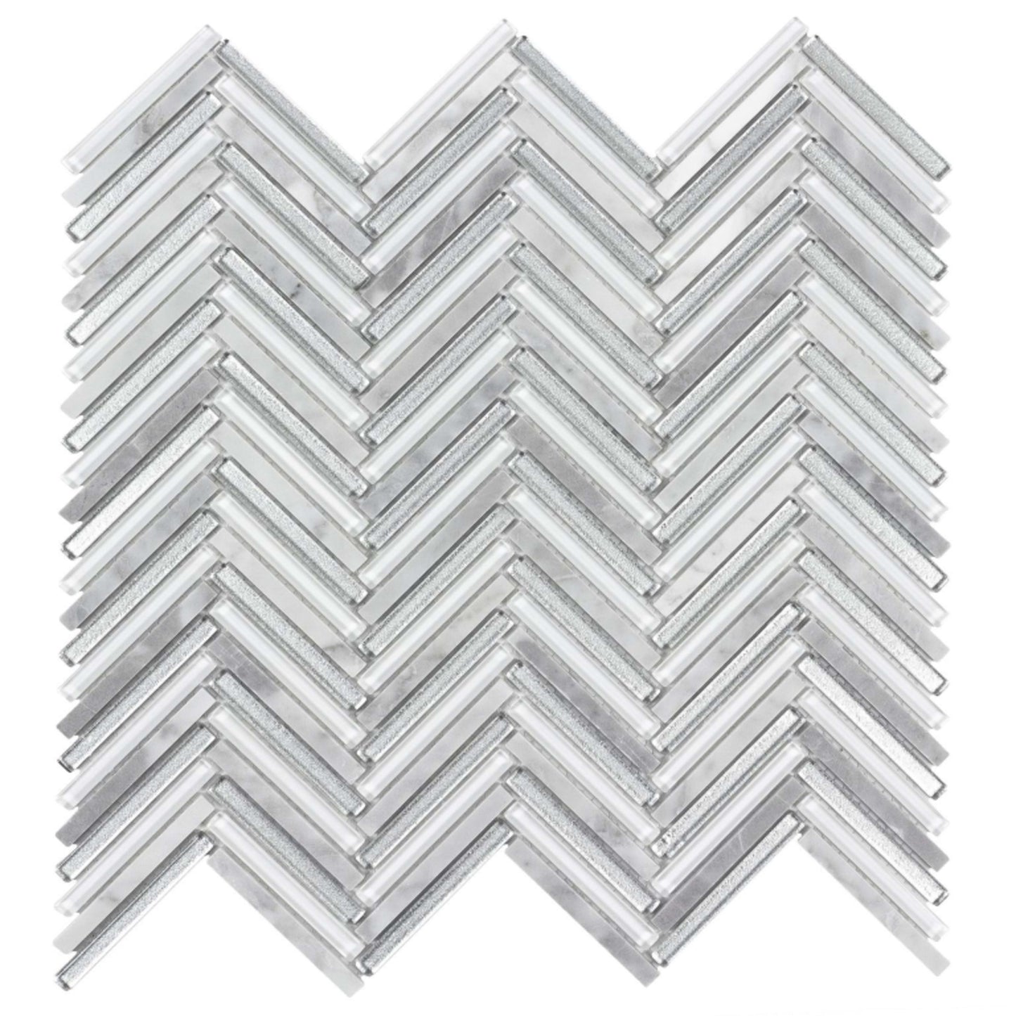 Seasons in Frost Herringbone Glass Tile
