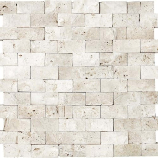 Ivory Travertine in 1x2 In Split Face Mosaics Natural Stone