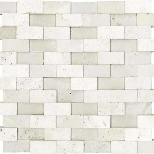 Ivory Travertine in 1x2 In Honed Cubics Mosaics Natural Stone