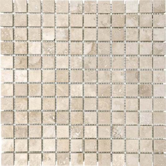Ivory Travertine in 1x1 In Filled & Honed Mosaics Natural Stone