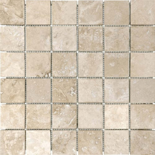 Ivory Travertine in 2x2 In Filled & Honed Mosaics Natural Stone