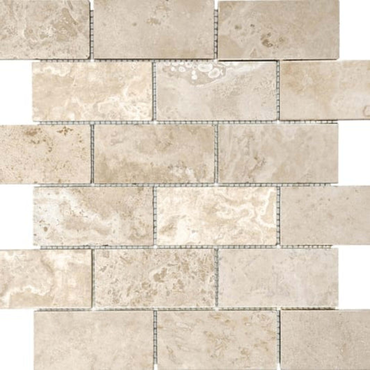Ivory Travertine in 2x4 In Filled & Honed Mosaics Natural Stone