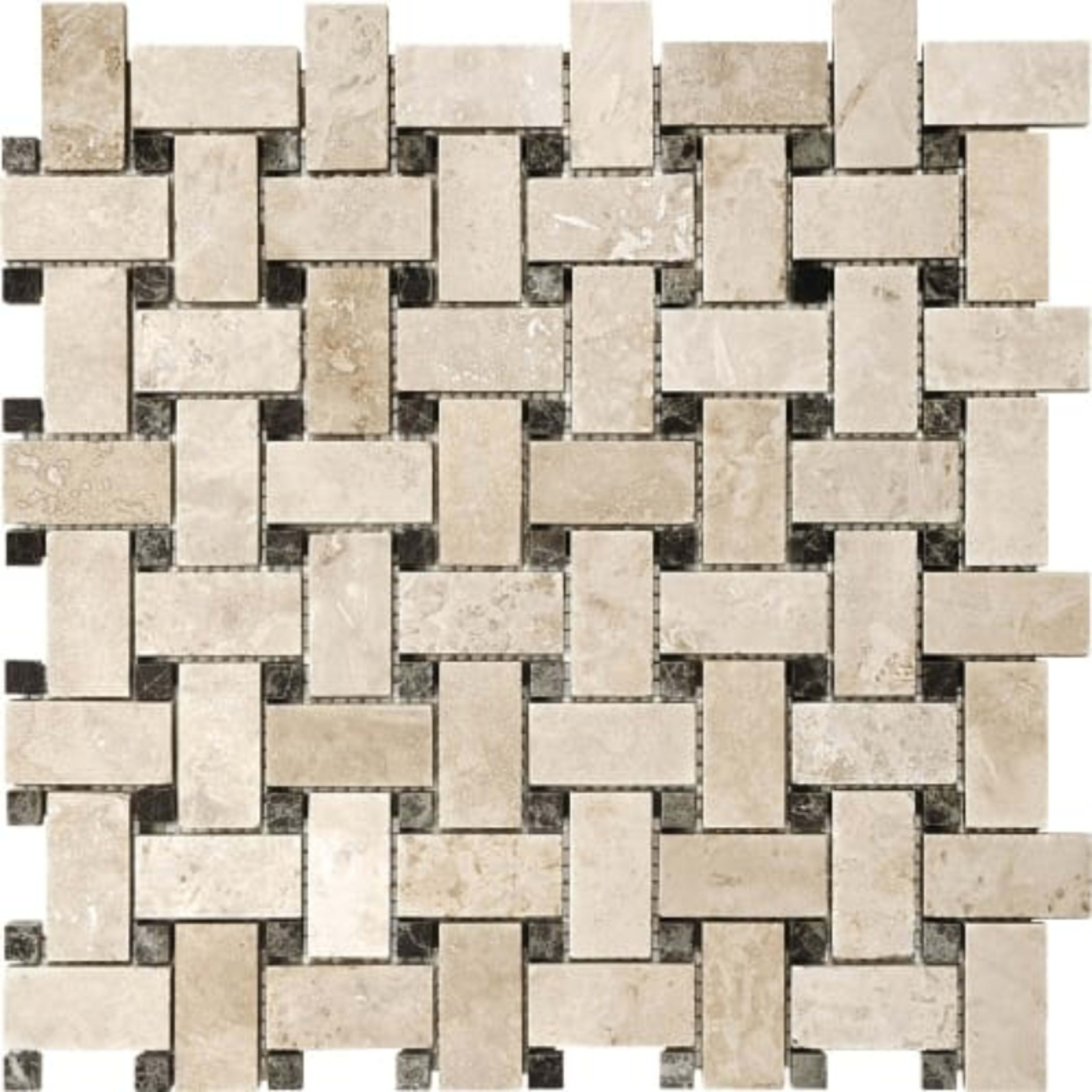 Ivory Travertine in Basketweave Mosaics Natural Stone