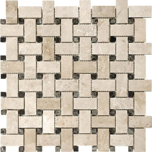 Ivory Travertine in Basketweave Mosaics Natural Stone