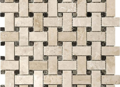 Ivory Travertine in Basketweave Mosaics