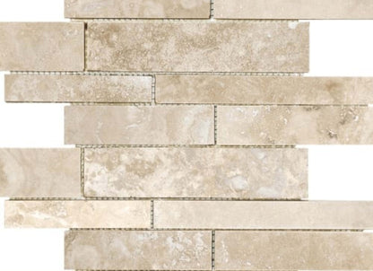 Ivory Travertine in Random Strip Filled & Honed Mosaics