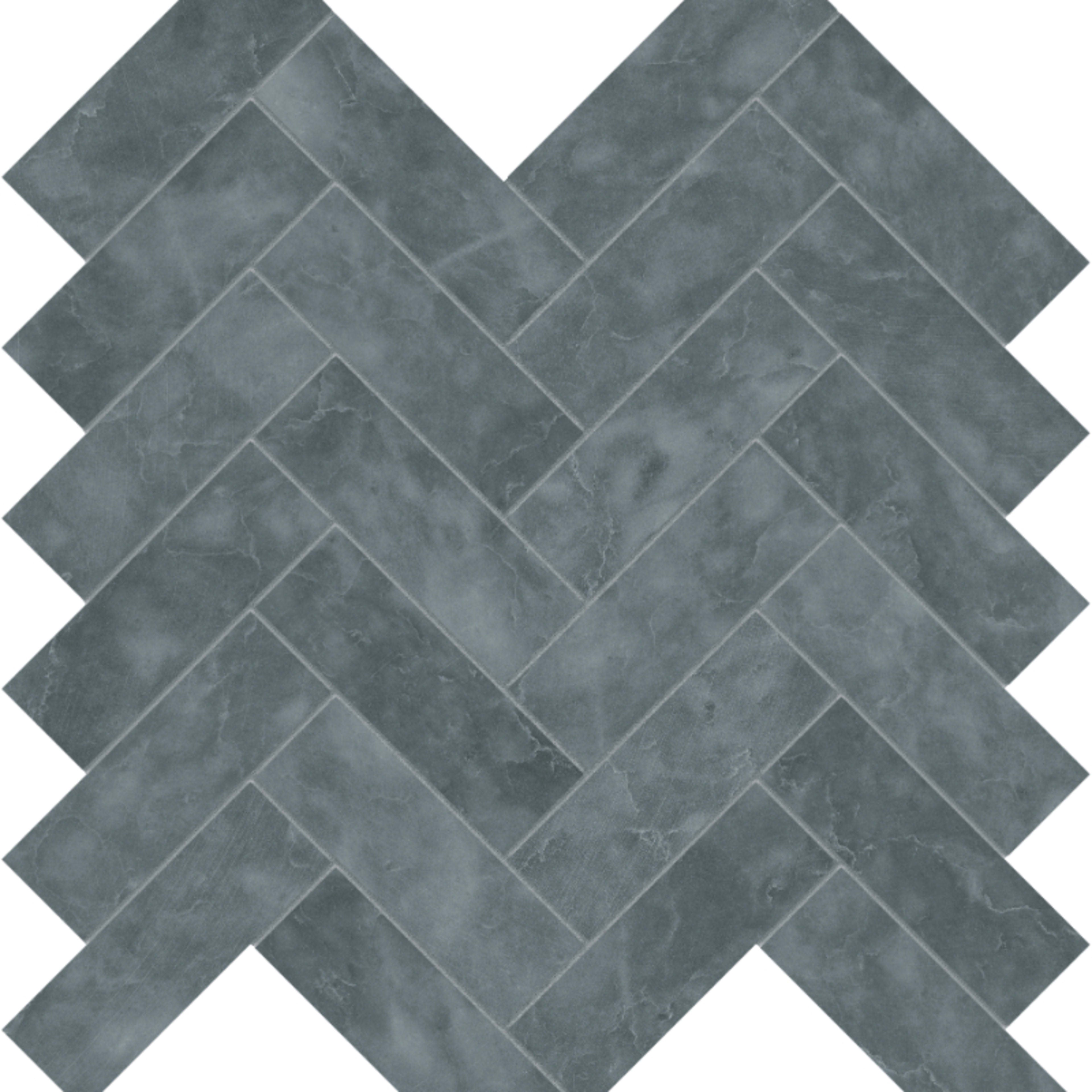 Aqua Intenso in Herringbone Mosaic Brushed Natural Stone
