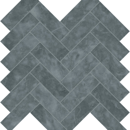 Aqua Intenso in Herringbone Mosaic Brushed Natural Stone