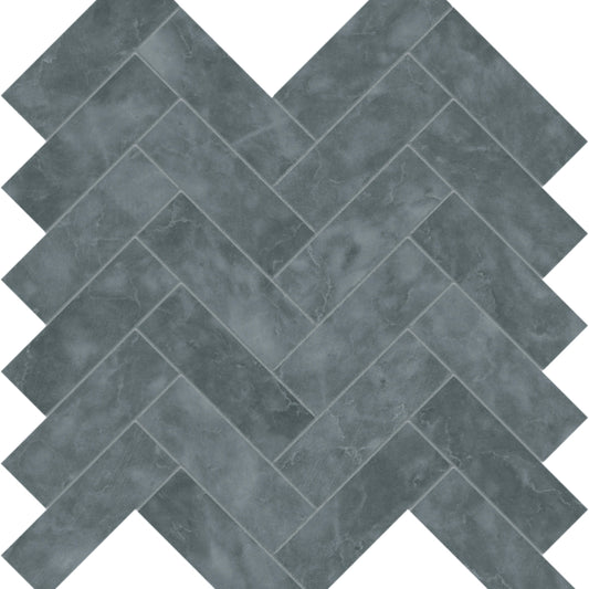 Aqua Intenso in Herringbone Mosaic Brushed Natural Stone