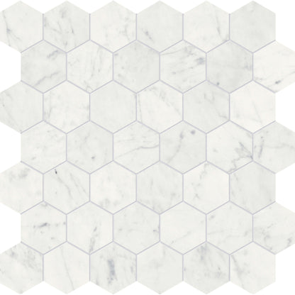 Eterna Bianco in Hexagon Mosaic 2in Honed Natural Stone