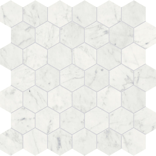 Eterna Bianco in Hexagon Mosaic 2in Honed Natural Stone