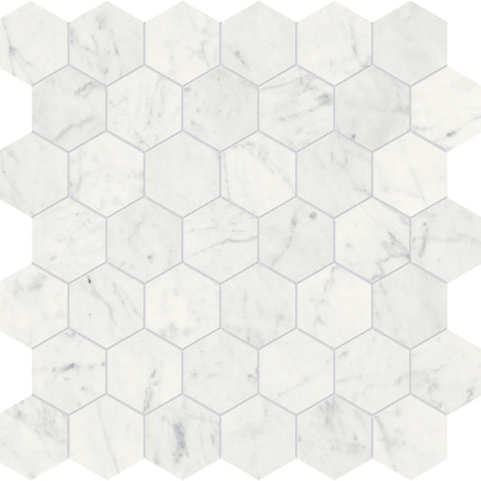 Eterna Bianco in Hexagon Mosaic 2in Polished Natural Stone