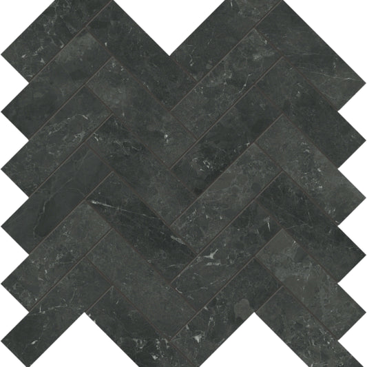 Galaxia Nero in Herringbone Mosaic Polished Natural Stone