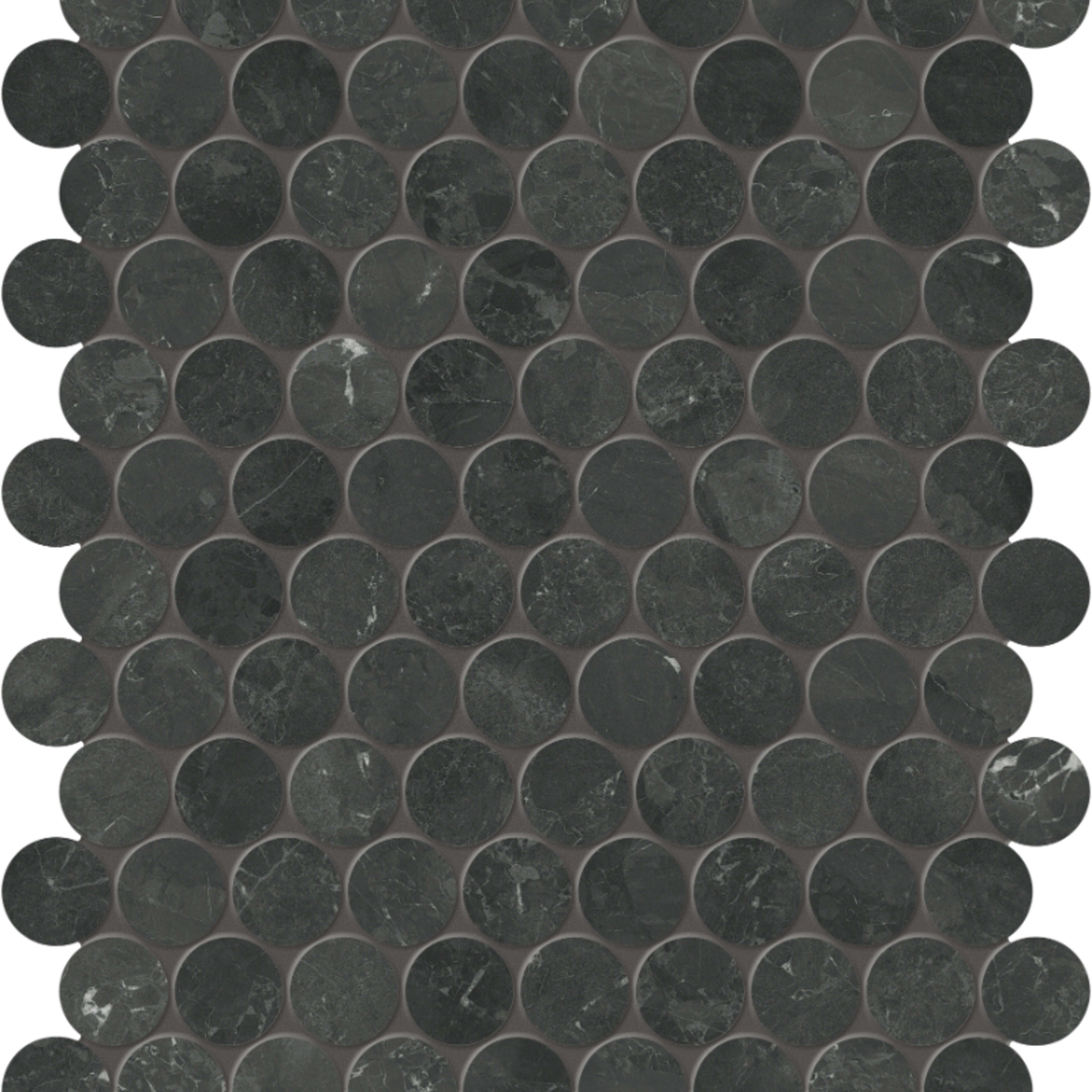 Galaxia Nero in Penny Round Mosaic Polished Natural Stone