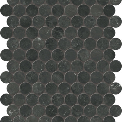 Galaxia Nero in Penny Round Mosaic Polished Natural Stone