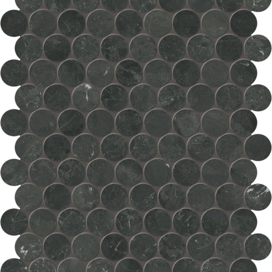 Galaxia Nero in Penny Round Mosaic Polished Natural Stone
