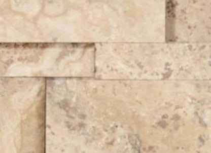 Splitface & Cubics in Picasso Travertine 6x24 Cubic Wall Panels Honed