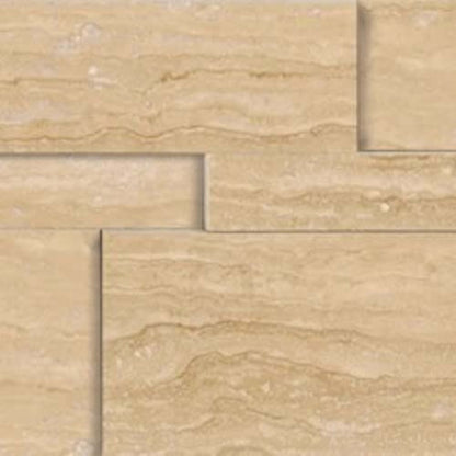 Splitface & Cubics in Siena Avorio Veincut 6x24 Cubic Wall Panels Honed Natural Stone