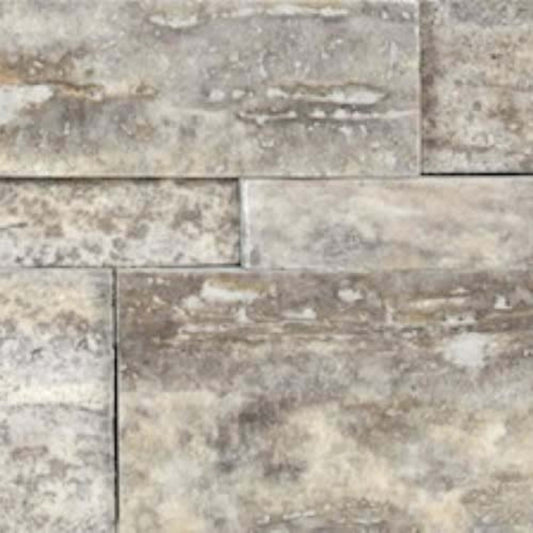 Splitface & Cubics in Silver Ash Veincut 6x24 Cubic Wall Panels Honed Natural Stone