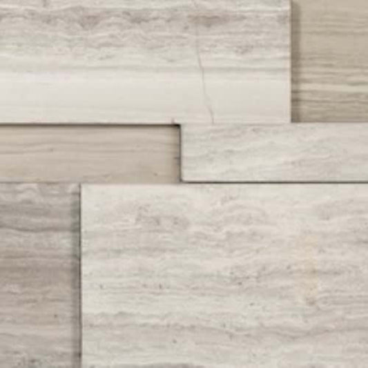 Splitface & Cubics in Strada Mist Veincut 6x24 Cubic Wall Panels Honed Natural Stone