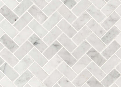 Carrara White in Carrara White - 1x2 Herringbone