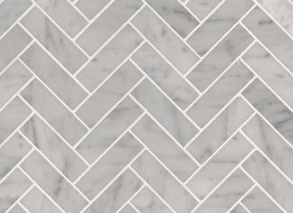 Carrara White in Carrara White - 1x3 Herringbone