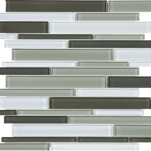 Debut in Contrast Random Strip Mosaic Glass Tile