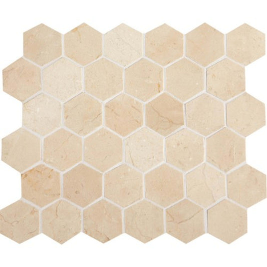 Marble Collection in Crema Marfil Classico 2" Hexagon Natural Stone