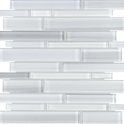 Fusion in Ice Random Strip Mosaic Glass Tile