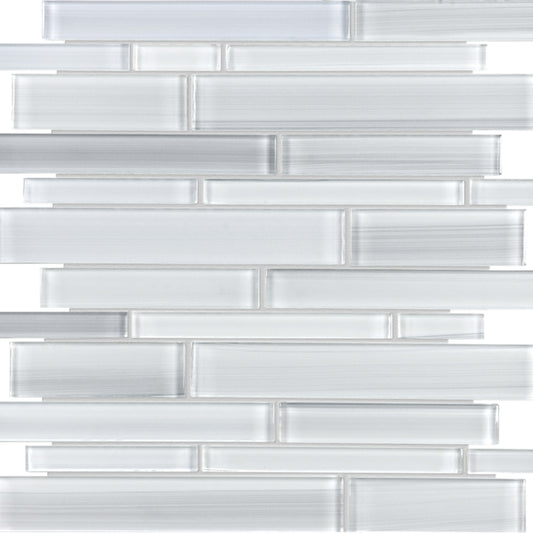 Fusion in Ice Random Strip Mosaic Glass Tile