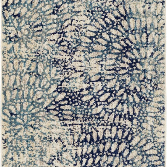 Imprinted Blooms Aqua in Navy/Light Blue Area Rugs