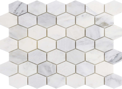 Marble Winter Frost in Winter Frost 2" Hexagon Mosaic - Mesh Mosaic