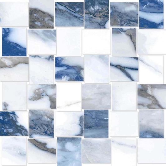 Crash in Blue Polished - Basketweave Mosaic Tile