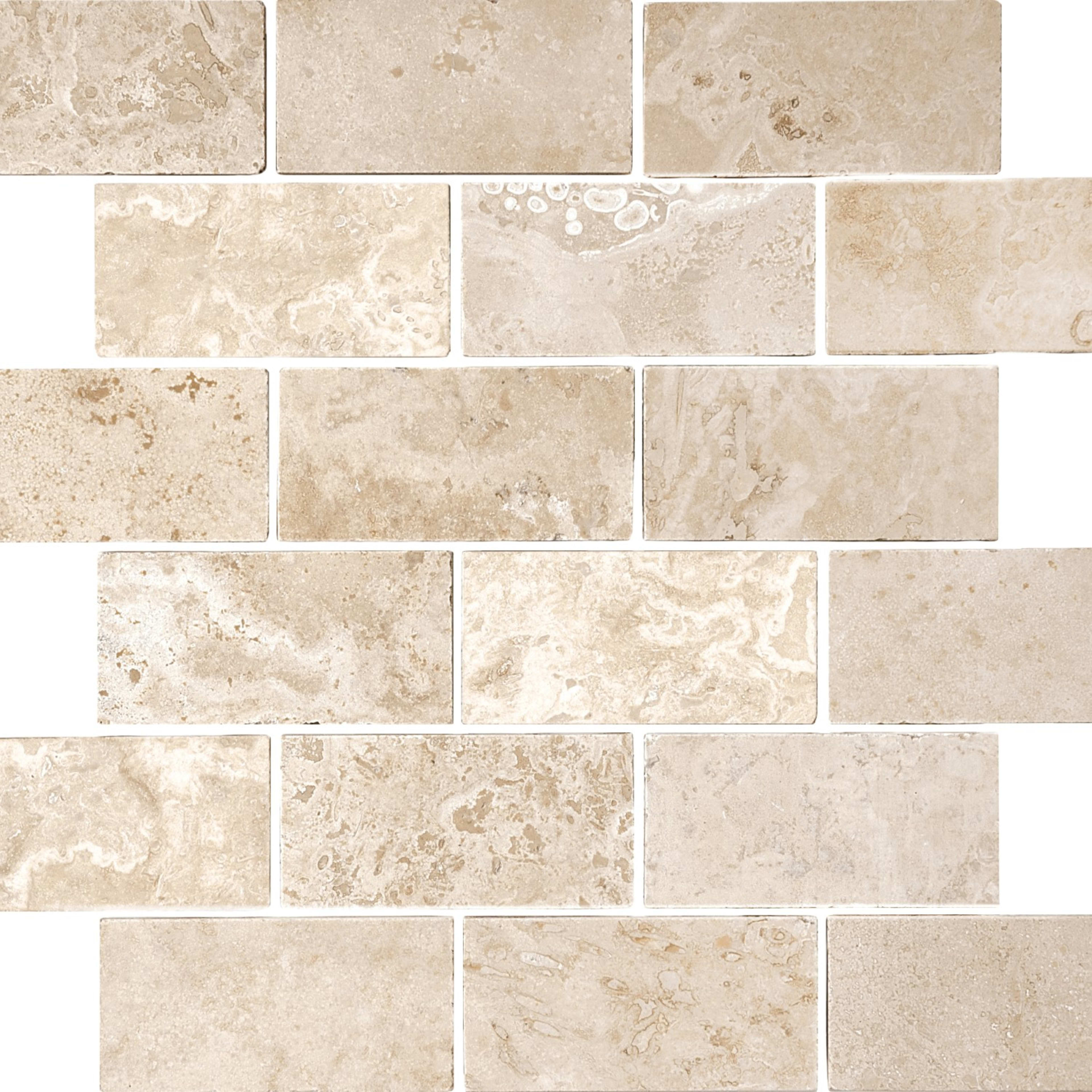 Travertine in Ivory Tumbled 2x4-Brick Natural Stone